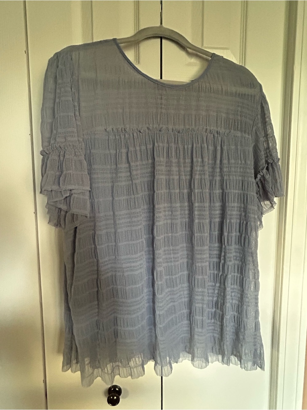 Max Studio Light Blue Smocked Short Sleeve Tunic